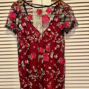 2 Piece Slip dress with Floral Mesh Overlay